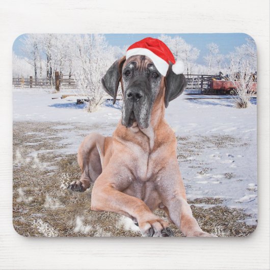 Cute Great Dane Dog Sitting in Snow-Kerstmis-Pet Muismat (Voorkant)