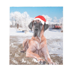 Cute Great Dane Dog Sitting in Snow-Kerstmis-Pet Notitieblok