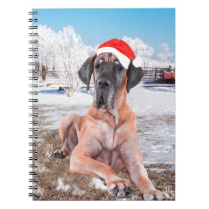 Cute Great Dane Dog Sitting in Snow-Kerstmis-Pet Notitieboek