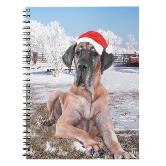 Cute Great Dane Dog Sitting in Snow-Kerstmis-Pet Notitieboek (Voorkant)