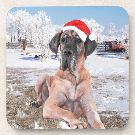 Cute Great Dane Dog Sitting in Snow-Kerstmis-Pet Onderzetter (Voorkant)
