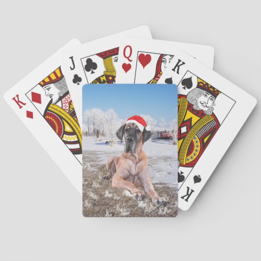 Cute Great Dane Dog Sitting in Snow-Kerstmis-Pet Pokerkaarten (Achterkant)