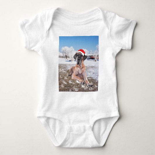 Cute Great Dane Dog Sitting in Snow-Kerstmis-Pet Romper (Voorkant)