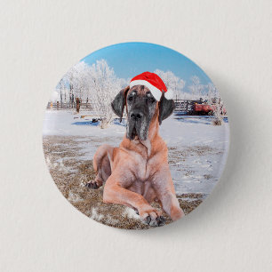 Cute Great Dane Dog Sitting in Snow-Kerstmis-Pet Ronde Button 5,7 Cm