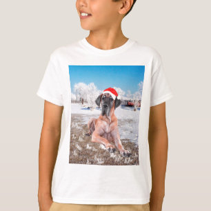 Cute Great Dane Dog Sitting in Snow-Kerstmis-Pet T-shirt