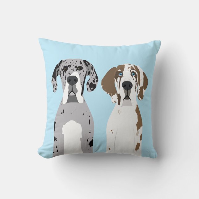 Cute Great Dane Dogs Blue Kussen (Voorkant)