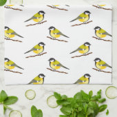Cute Great Tit Bird Pattern Illustrator Theedoek (Gevouwen)