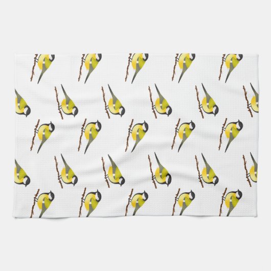 Cute Great Tit Bird Pattern Illustrator Theedoek (Horizontaal)