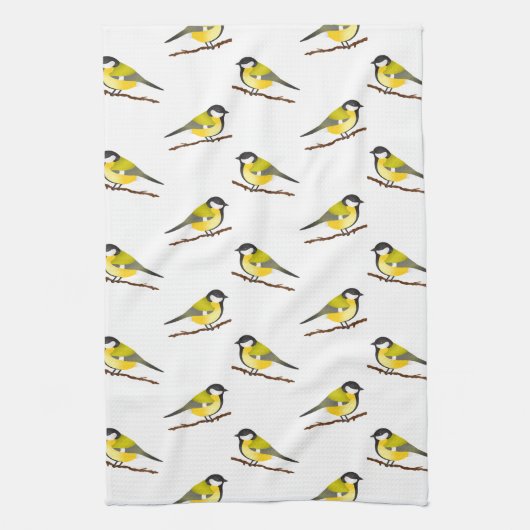 Cute Great Tit Bird Pattern Illustrator Theedoek (Verticaal)