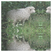 Cute Greedy Sheep Eating Patterned Animal Fabric Stof (Close Up)