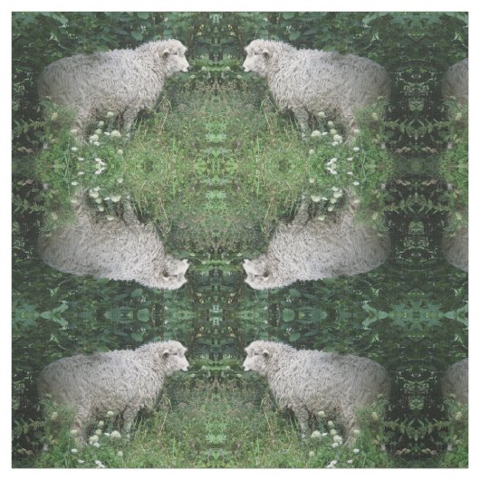 Cute Greedy Sheep Eating Patterned Animal Fabric Stof (Swatch)