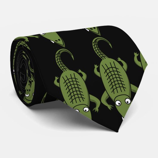 Cute Green Alligator Pattern Stropdas (Opgerold)