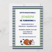 Cute Green and Blue Sports Striped Birthday Kaart (Voorkant)