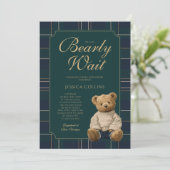 Cute Green and Blue We Can Bearly Wait Baby Shower Kaart (Staand voorkant)