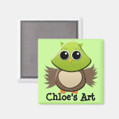Cute Green and Brown Owl Child's Artwork Magnet (Voorkant / Achterkant)
