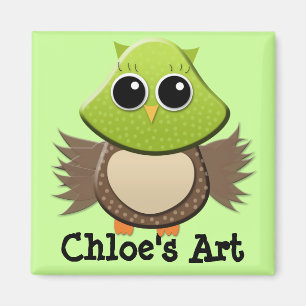 Cute Green and Brown Owl Child's Artwork Magnet