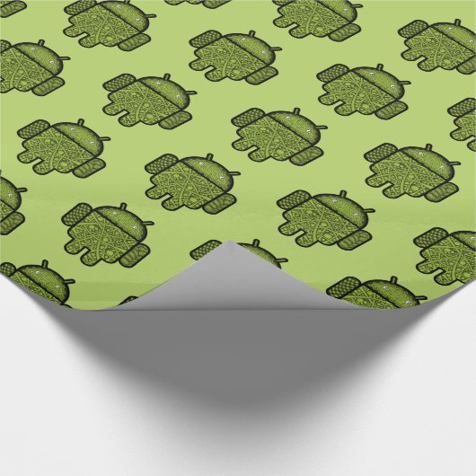 Cute Green Android Robot Wrapping Paper Cadeaupapier (Hoek)