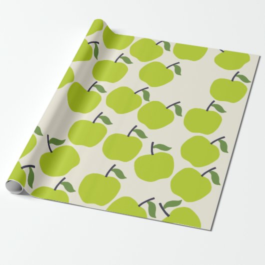 Cute Green Apple Wrapping Paper Cadeaupapier (Uitgerold)