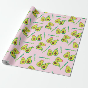 Cute Green Avocado Family op Paars Cadeaupapier
