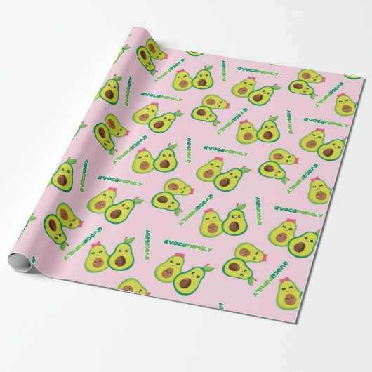 Cute Green Avocado Family op Paars Cadeaupapier (Uitgerold)