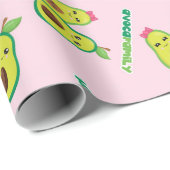 Cute Green Avocado Family op Paars Cadeaupapier (Rol Hoek)