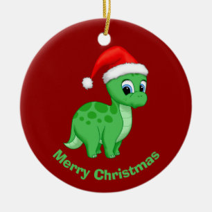 Cute Green Baby Brontosaurus Dinosaur Keramisch Ornament