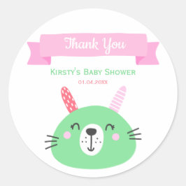 Cute Green Baby Bunny | Baby shower Hartelijk dank Ronde Sticker
