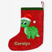 Cute Green Baby Dinosaur met Santa Hat Kleine Kerstsok (Achterkant)