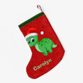 Cute Green Baby Dinosaur met Santa Hat Kleine Kerstsok (Achterkant (Hangend))
