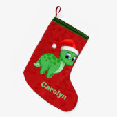 Cute Green Baby Dinosaur met Santa Hat Kleine Kerstsok (Voorkant (Hangend))