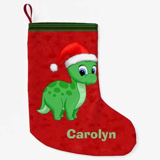 Cute Green Baby Dinosaur met Santa Hat Kleine Kerstsok (Voorkant)