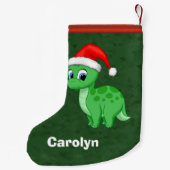 Cute Green Baby Dinosaur met Santa Hat Kleine Kerstsok (Achterkant)