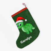 Cute Green Baby Dinosaur met Santa Hat Kleine Kerstsok (Achterkant (Hangend))