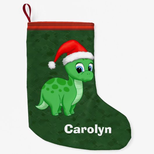 Cute Green Baby Dinosaur met Santa Hat Kleine Kerstsok (Voorkant)