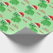 Cute Green Baby Dinosour met Santa Hat Cadeaupapier (Hoek)