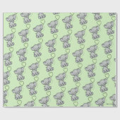 Cute Green Baby Elephant Pattern Wrapping Paper Cadeaupapier (Vlak)