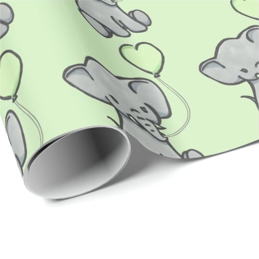 Cute Green Baby Elephant Pattern Wrapping Paper Cadeaupapier (Rol Hoek)