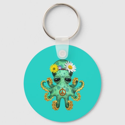 Cute Green Baby Octopus Hippie Sleutelhanger (Voorkant)