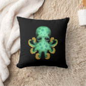 Cute Green Baby Octopus op zwart Kussen (Deken)