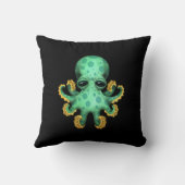 Cute Green Baby Octopus op zwart Kussen (Achterkant)