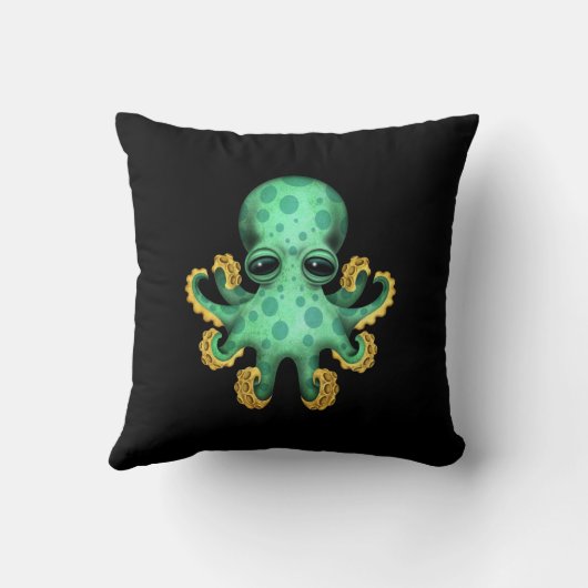 Cute Green Baby Octopus op zwart Kussen (Achterkant)