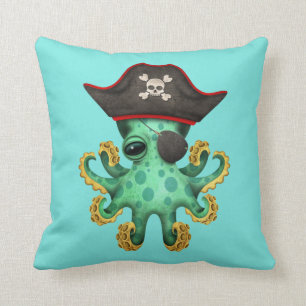 Cute Green Baby Octopus Pirate Kussen