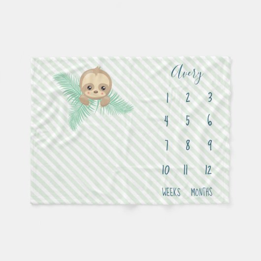 Cute Green Baby Sloth Baby Milestone Fleece Deken (Voorkant (Horizontaal))
