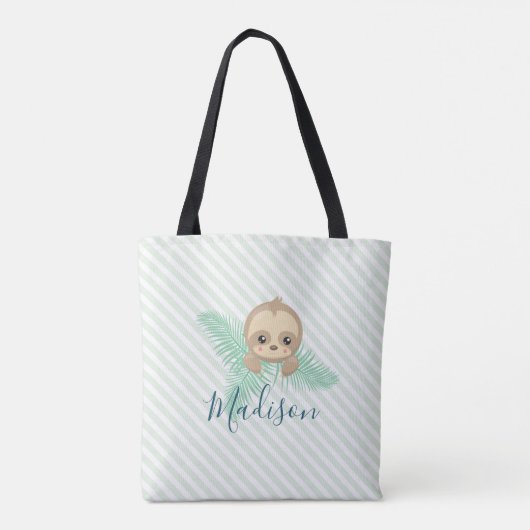 Cute Green Baby Sloth Monogram Canvas tas (Achterkant)
