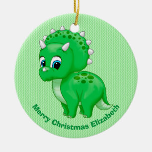 Cute Green Baby Triceratops Dinosaur Keramisch Ornament