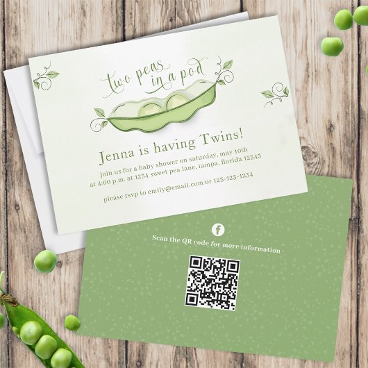 Cute Green Baby Twins Two Peas in a Pod | QR-code Kaart