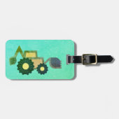 Cute Green Backhoe Funny Excavator Digger Boys Bagagelabel (Voorkant horizontaal)