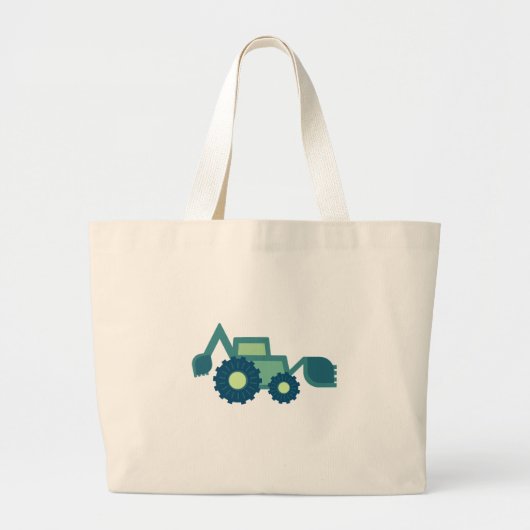 Cute Green Backhoe Funny Excavator Digger Boys Grote Tote Bag (Voorkant)