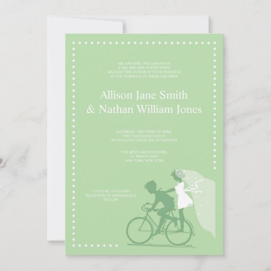 CUTE Green Bicycle Couple Wedding Invitation Kaart (Voorkant)