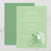 CUTE Green Bicycle Couple Wedding Invitation Kaart (Voorkant / Achterkant)